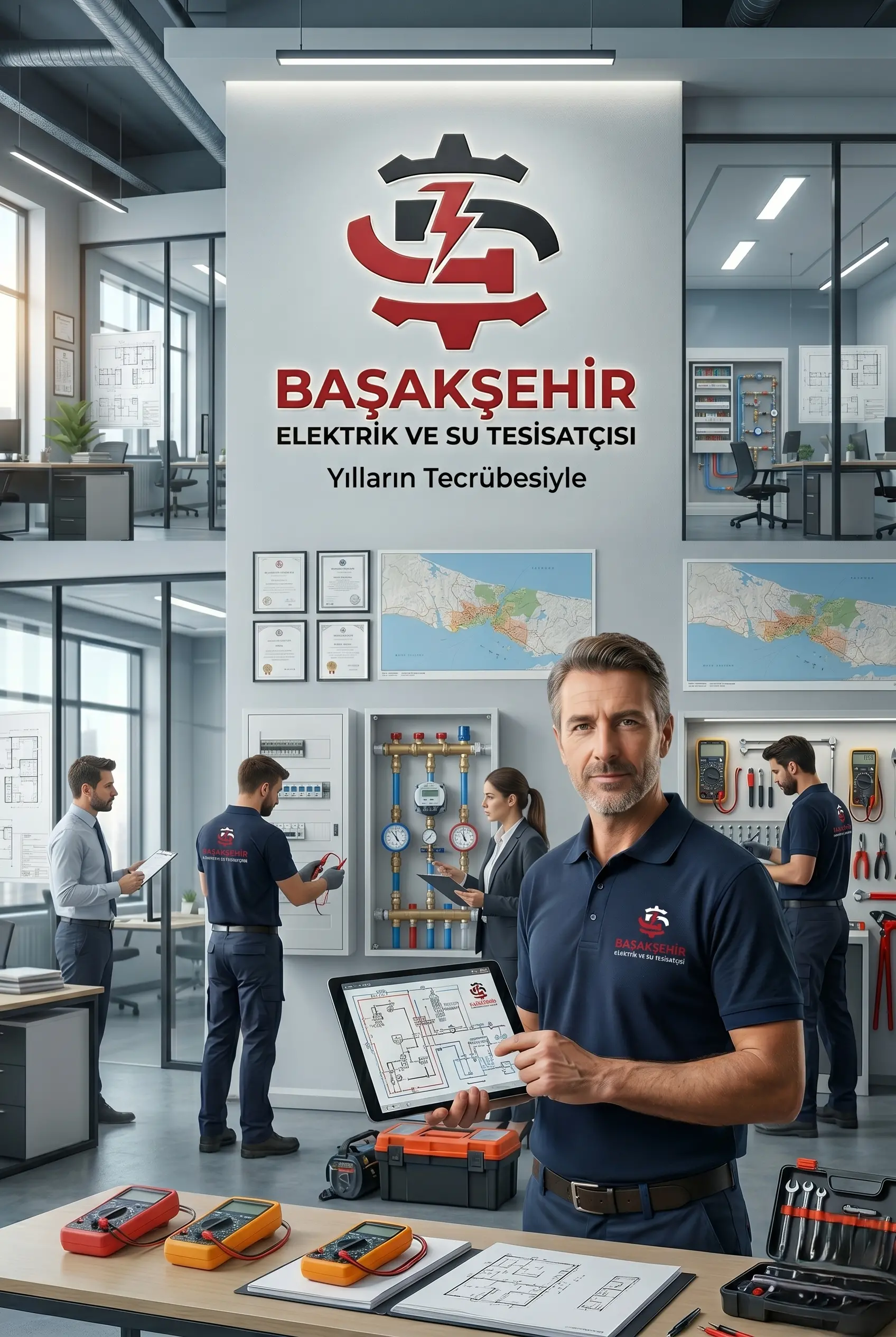 Anka Teknik kurumsal hizmet anlatımına eşlik eden saha görüntüsü: elektrik ve su altyapısında düzenli çalışma düzeni, profesyonel ekip ve Başakşehir merkezli tutarlı standart vurgusu